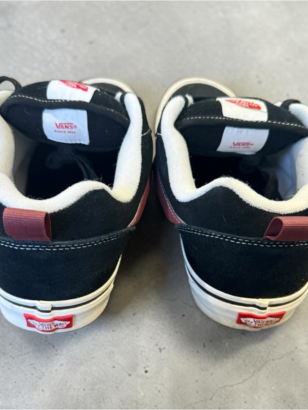 Vans Knu Skool Mens Skateboarding Casual Sneakers Black Port Red White - Picture 3 of 5